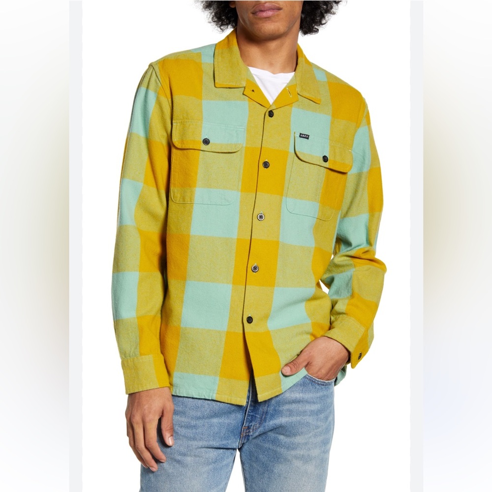 OBEY Men's Heavyweight Yellow & Mint
Buffalo Check Button Down Flannel Shirt
